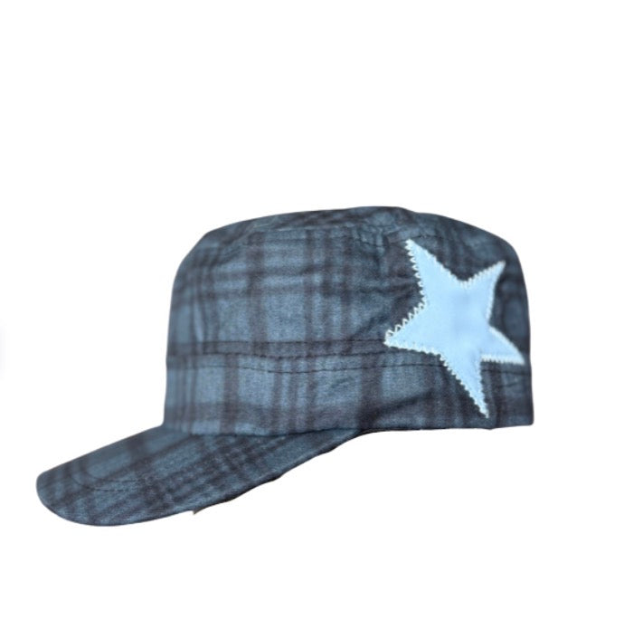 Blue plaid cadet/White stitching