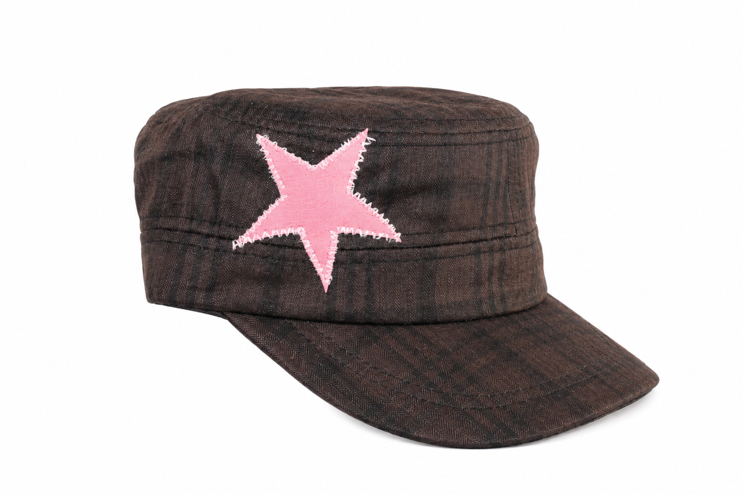 Brown Plaid/Pink Star