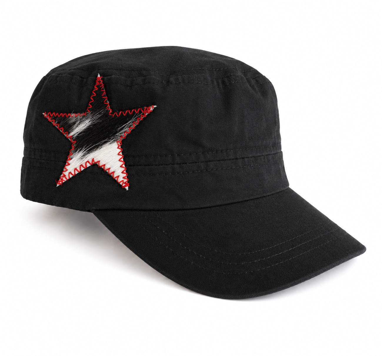 Black Hat/Cow Star/Red Stitching
