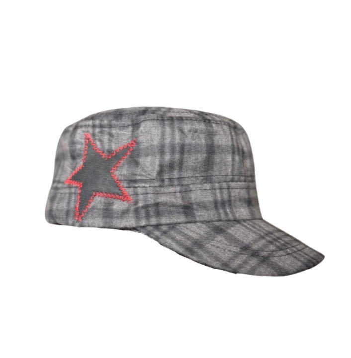 Grey plaid cadet/red stitching