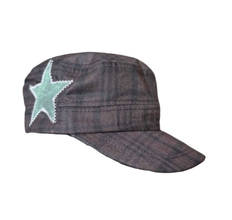 Brown plaid cadet/White stitching