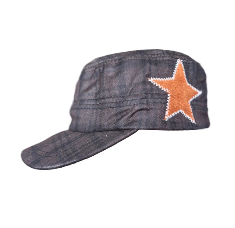 Brown plaid cadet/White stitching