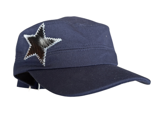 Navy hat, cow star, white stitching