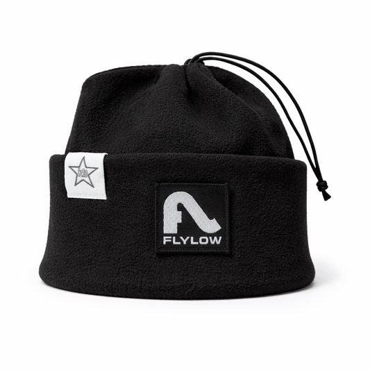 Black Flylow Hat Collapsible/Drawstring 2 in 1 (Hat turns into neck gaiter)